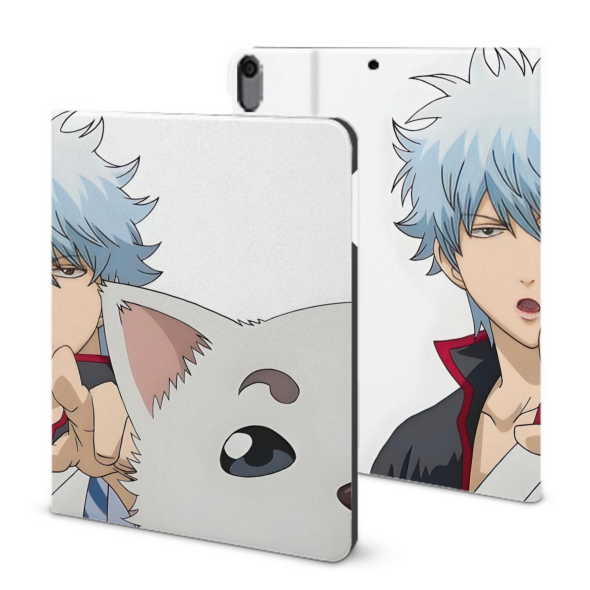 ぎんたま 坂田銀時（さかたぎんとき） 神楽 志村新八（しむら しんぱち） GINTAMA Sakata Gintoki Kagura Shimura Shinpachi IPad ケース ブック型 PUレザー TPU 耐衝撃 軽量 薄型 ペン収納なし 全面保護 IPad 各モデル対応
